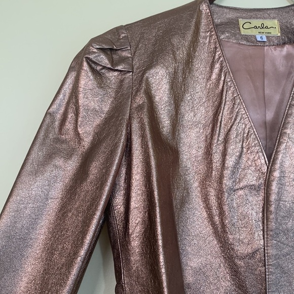 Carla New York | Vintage Rose Gold Leather Open Front Lined Lightweight Jacket 6 - Picture 12 of 17
